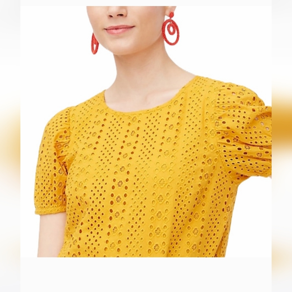 J.Crew Bronzed Topaz Eyelet Puff Sleeve Blouse Top - Picture 10 of 11